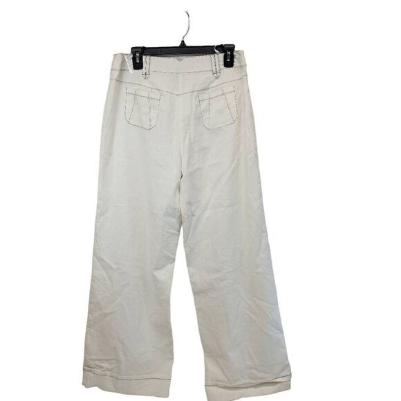 Saint Tropez West Size 10 White Linen Blend Wide Leg Trousers C16 - Picture 2 of 7